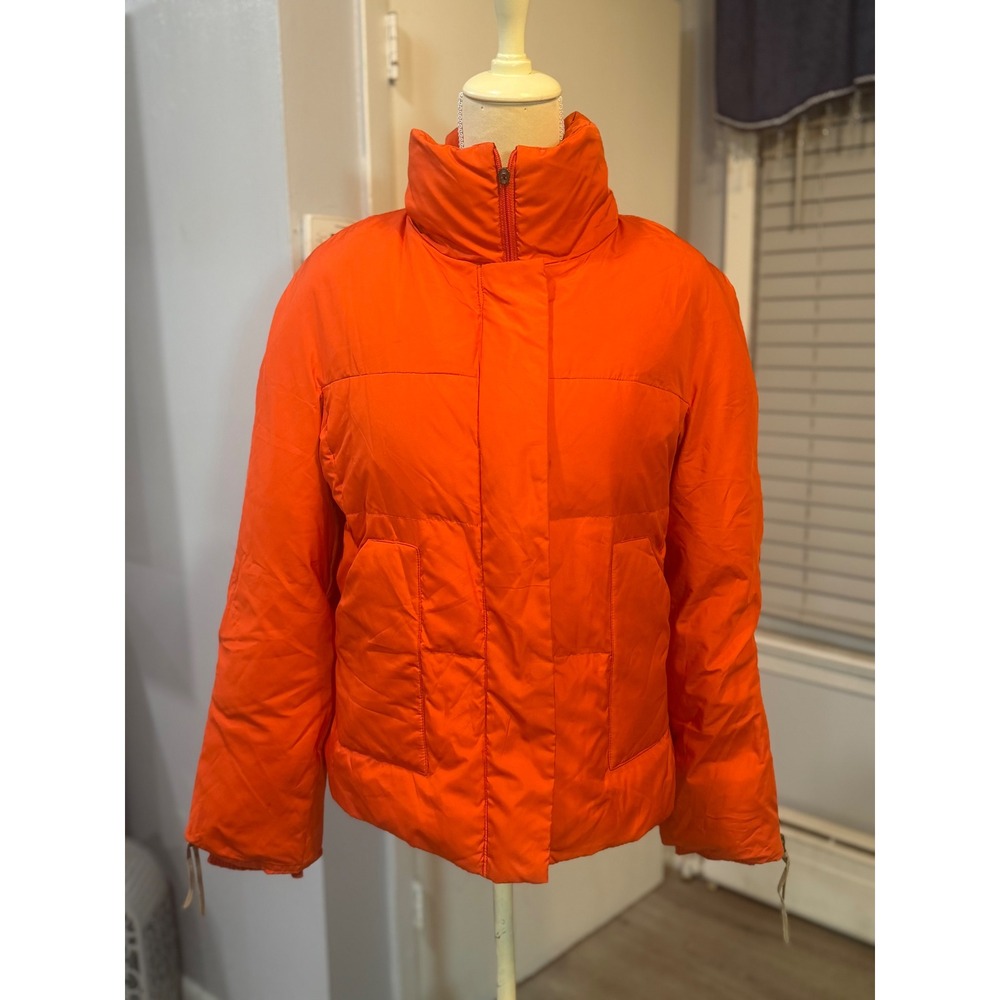 BCBGMAXAZRIA Orange Down Puffer Jacket Women's Size L **Flaws